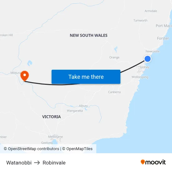 Watanobbi to Robinvale map