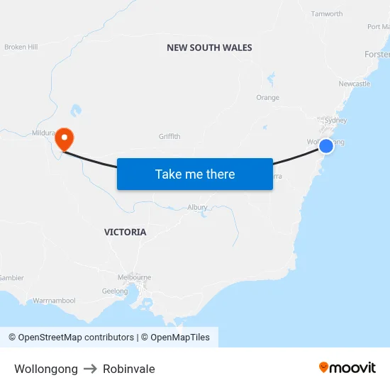 Wollongong to Robinvale map