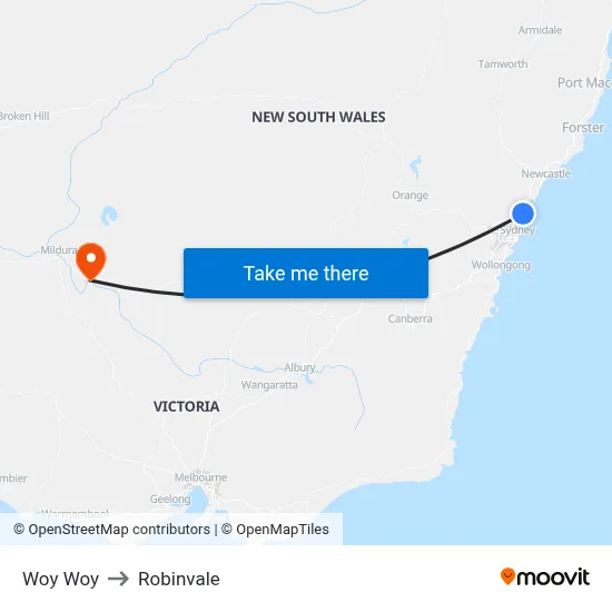 Woy Woy to Robinvale map
