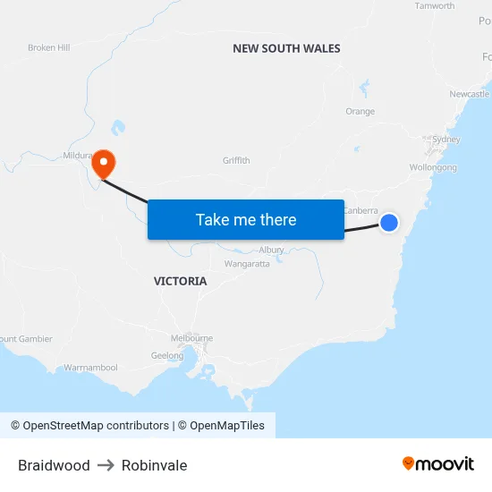Braidwood to Robinvale map