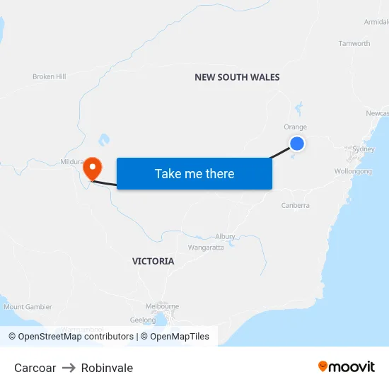 Carcoar to Robinvale map