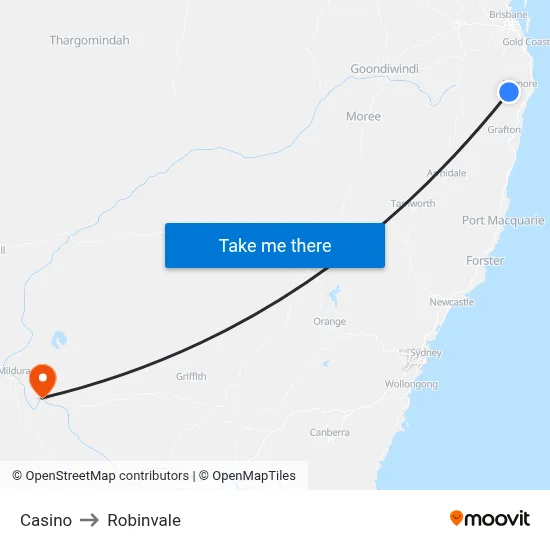Casino to Robinvale map