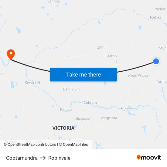 Cootamundra to Robinvale map