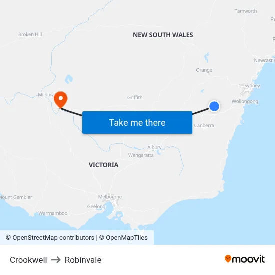 Crookwell to Robinvale map
