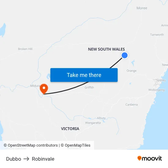Dubbo to Robinvale map