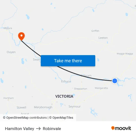 Hamilton Valley to Robinvale map