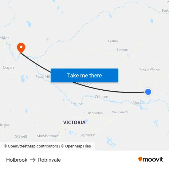 Holbrook to Robinvale map