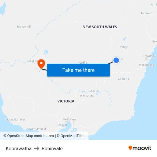 Koorawatha to Robinvale map