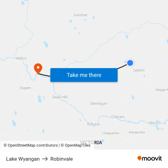 Lake Wyangan to Robinvale map