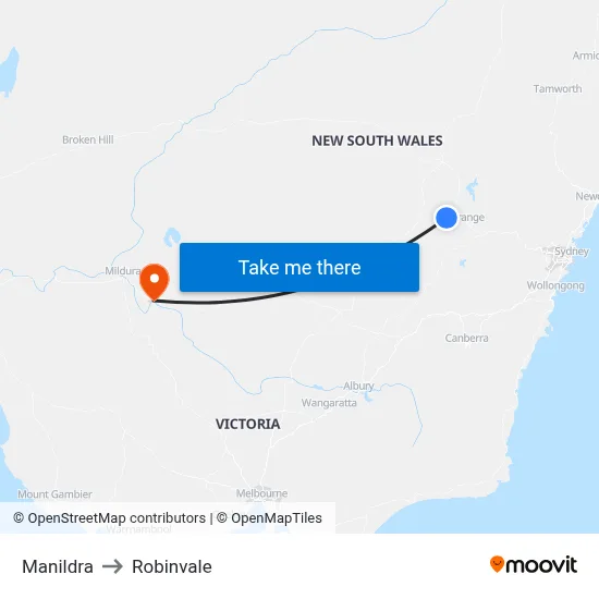 Manildra to Robinvale map