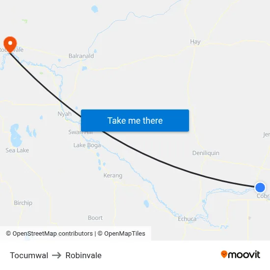 Tocumwal to Robinvale map