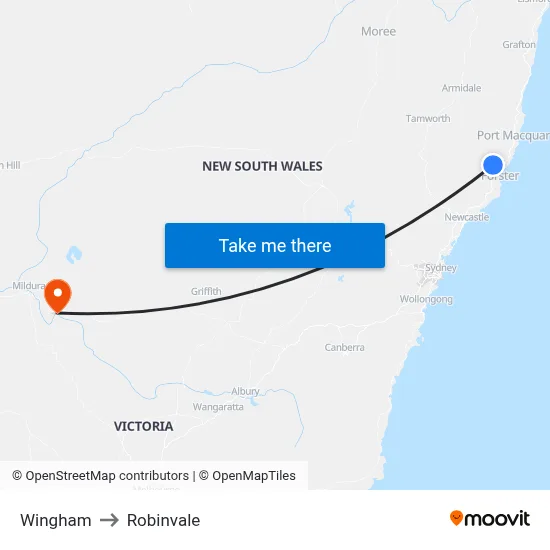 Wingham to Robinvale map