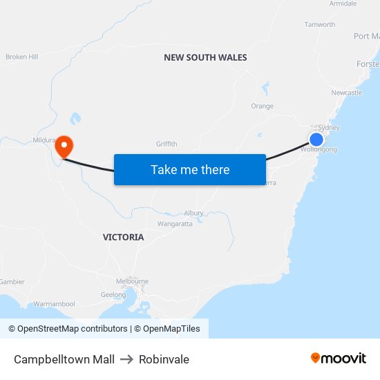 Campbelltown Mall to Robinvale map