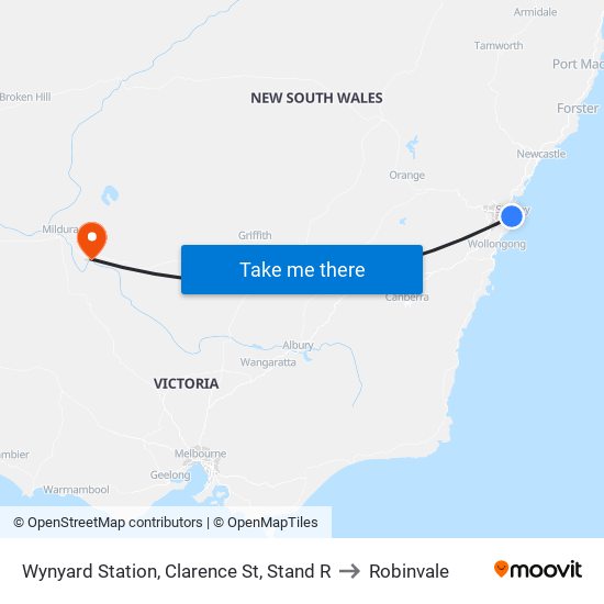 Wynyard Station, Clarence St, Stand R to Robinvale map