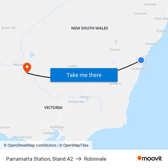 Parramatta Station, Stand A2 to Robinvale map