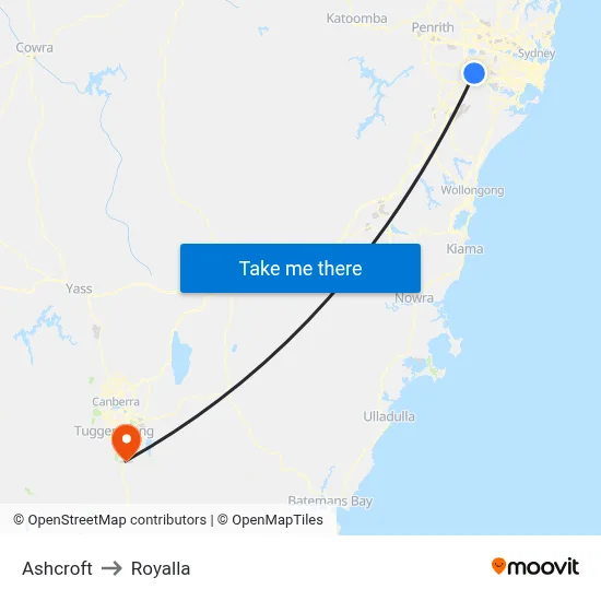 Ashcroft to Royalla map