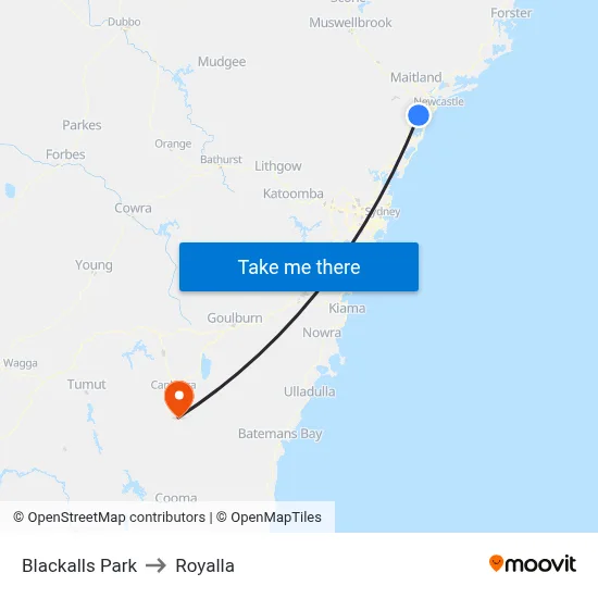 Blackalls Park to Royalla map