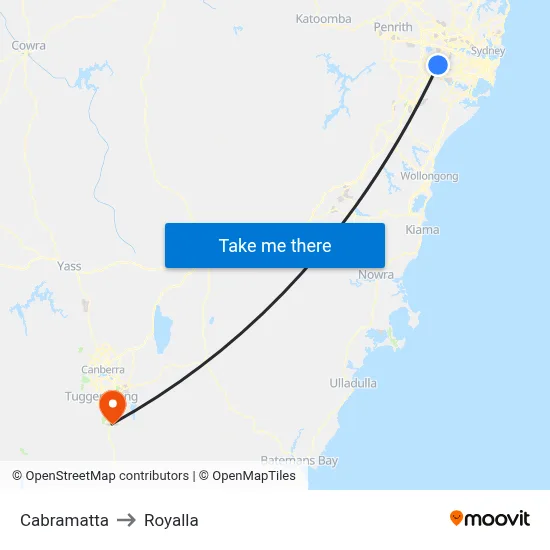 Cabramatta to Royalla map