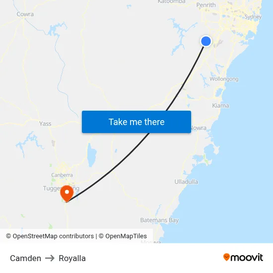 Camden to Royalla map