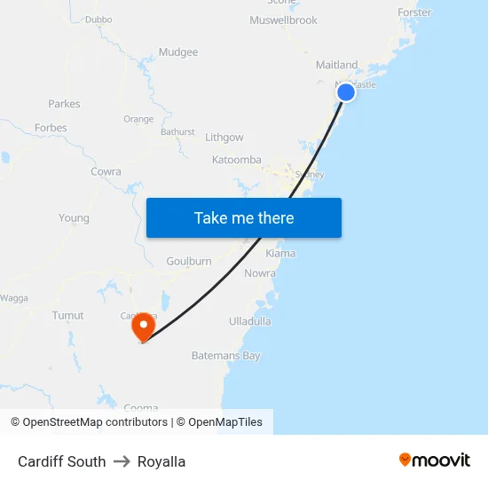 Cardiff South to Royalla map