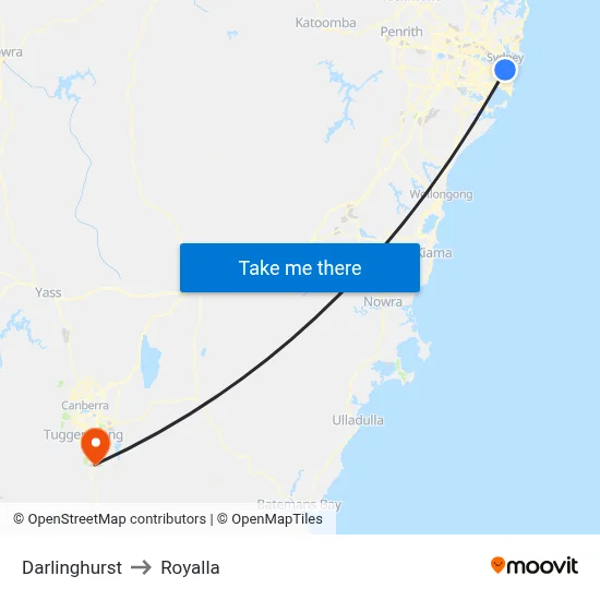 Darlinghurst to Royalla map