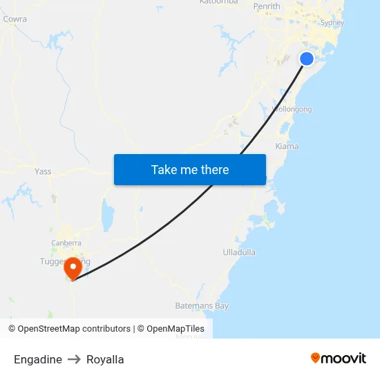 Engadine to Royalla map