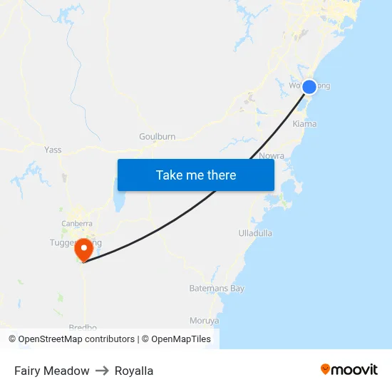 Fairy Meadow to Royalla map
