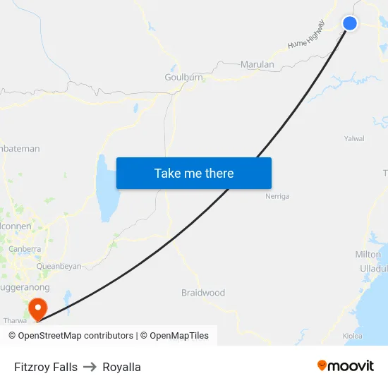 Fitzroy Falls to Royalla map