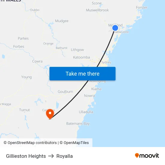 Gillieston Heights to Royalla map
