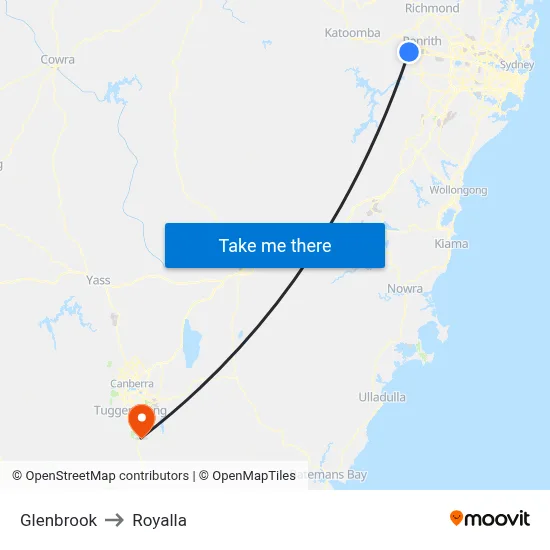 Glenbrook to Royalla map
