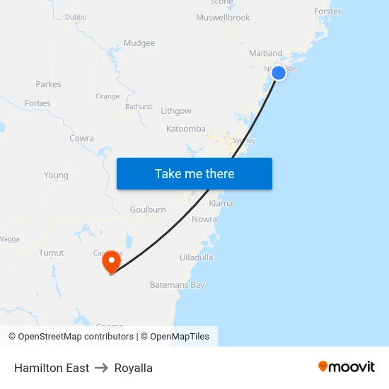 Hamilton East to Royalla map