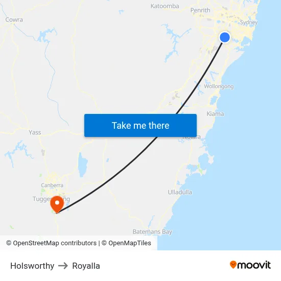 Holsworthy to Royalla map