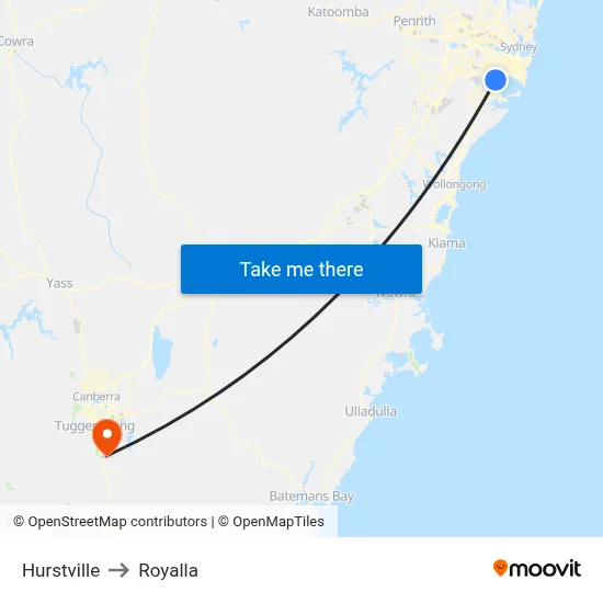 Hurstville to Royalla map
