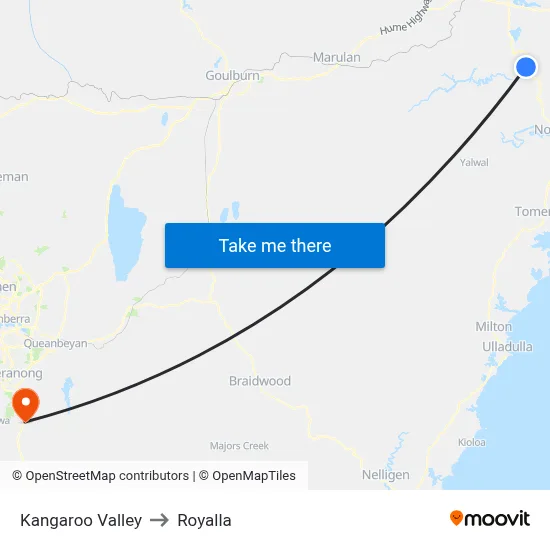 Kangaroo Valley to Royalla map