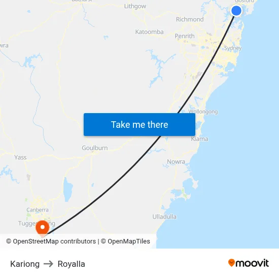 Kariong to Royalla map