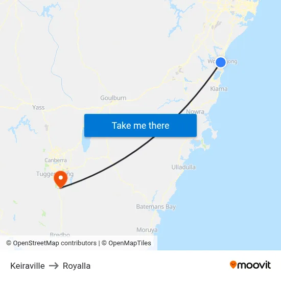 Keiraville to Royalla map