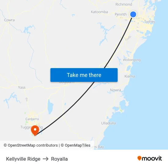 Kellyville Ridge to Royalla map