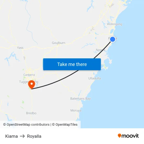 Kiama to Royalla map