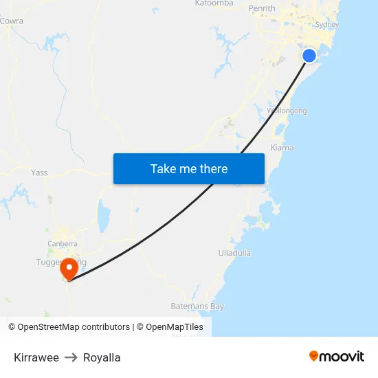 Kirrawee to Royalla map
