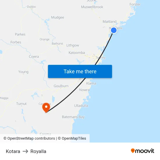 Kotara to Royalla map