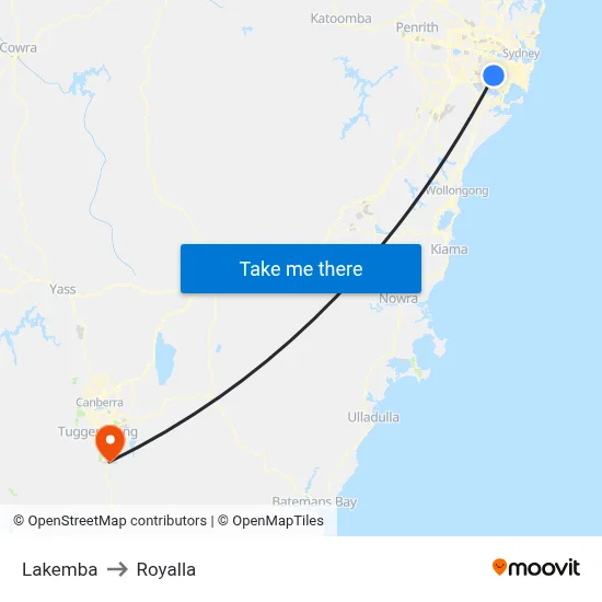 Lakemba to Royalla map