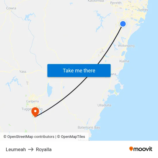 Leumeah to Royalla map