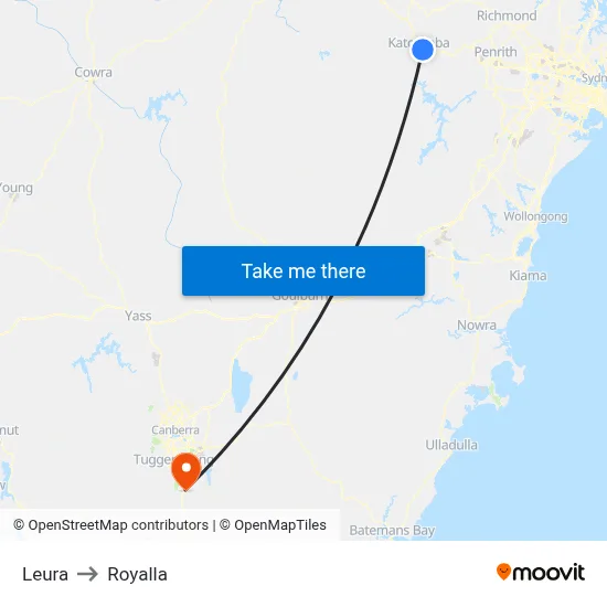 Leura to Royalla map