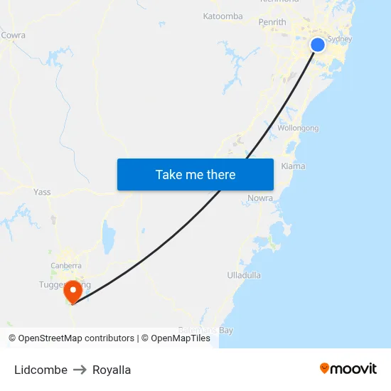 Lidcombe to Royalla map