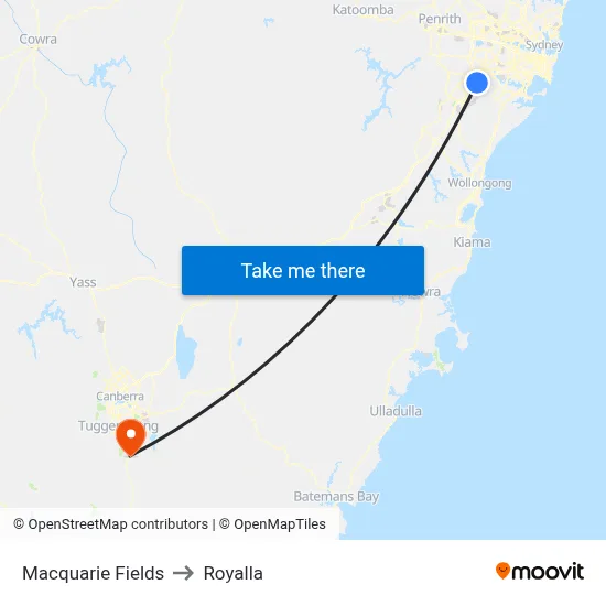 Macquarie Fields to Royalla map