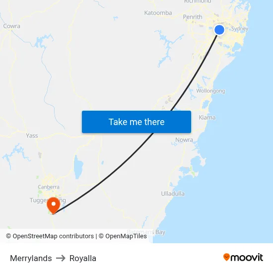 Merrylands to Royalla map