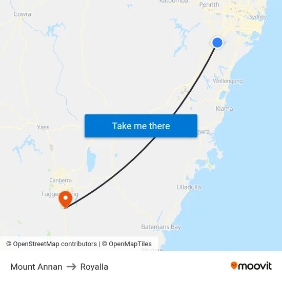 Mount Annan to Royalla map