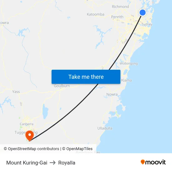 Mount Kuring-Gai to Royalla map