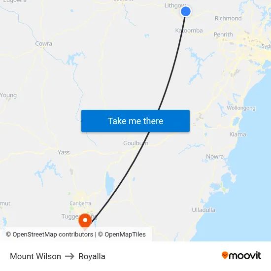 Mount Wilson to Royalla map