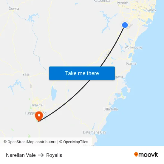 Narellan Vale to Royalla map